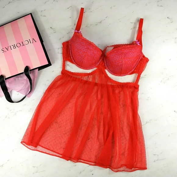 Victoria's Secret Other - NEW Victorias Secret Red Lace Caged Top Babydoll